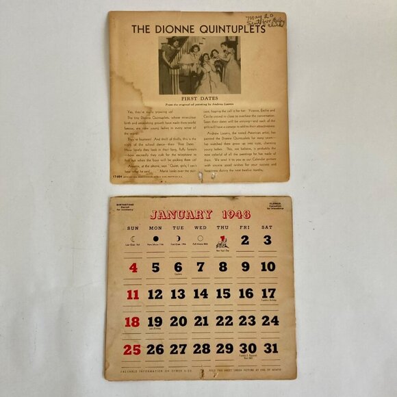 Vintage 1948 First National Bank Calendar The Dionne Quintuplets - Picture 4 of 10